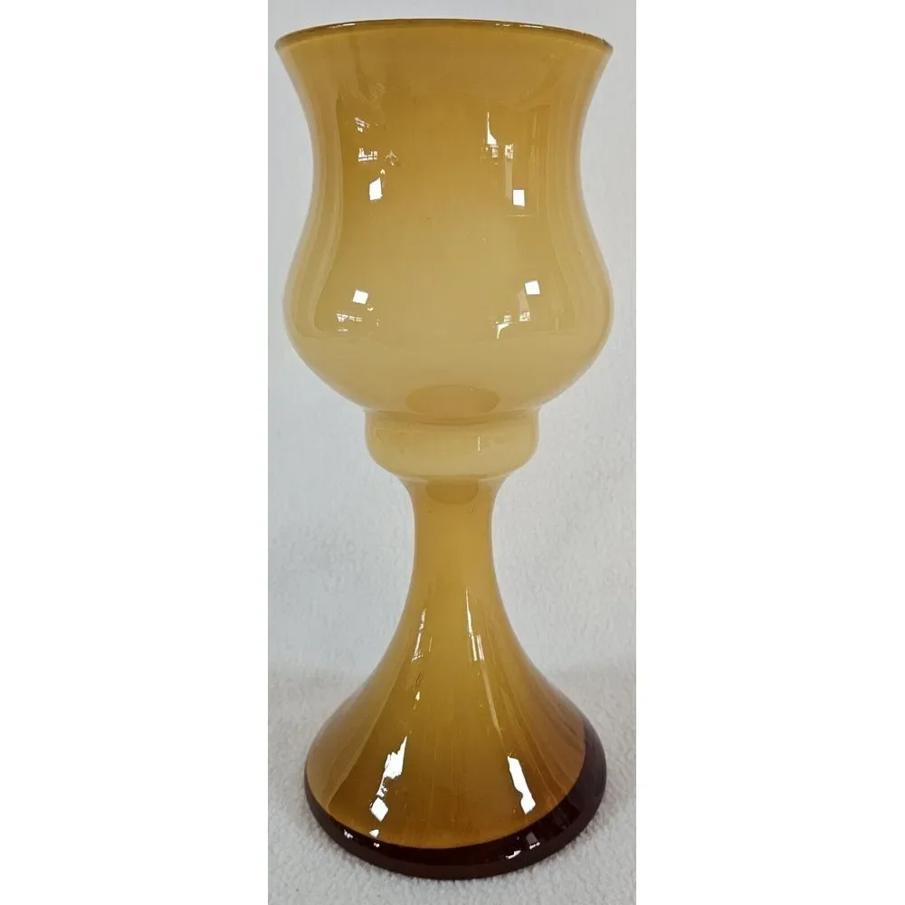 Enesco Imports Japan‎ Glass Goblet Vase Amber With Ivory Inside Vintage 8